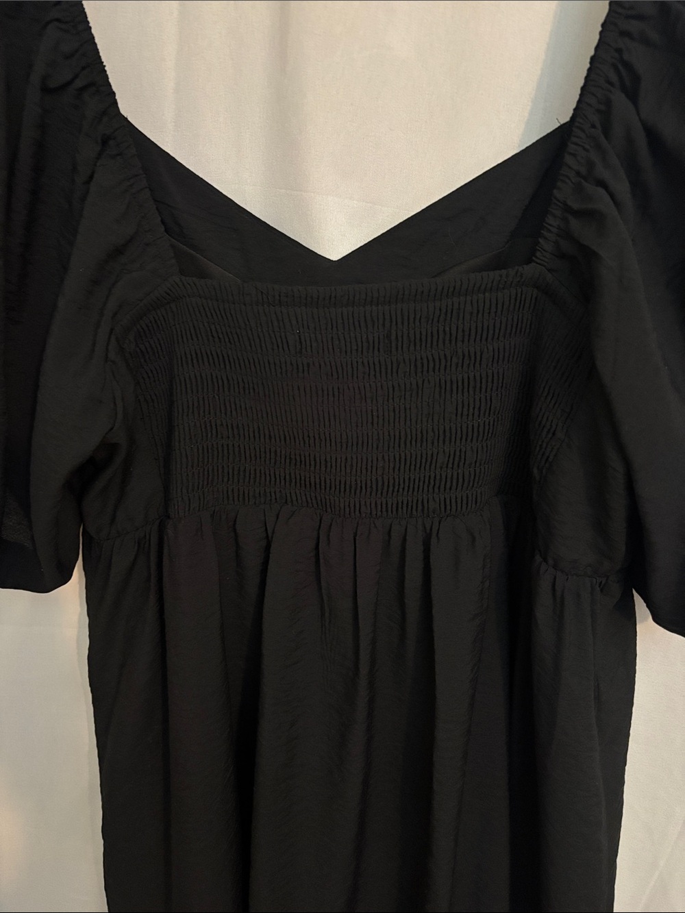 Nine West Black Babydoll, Puff-Sleeve, Tiered Mini Dress LBD Size Large - Picture 10 of 16